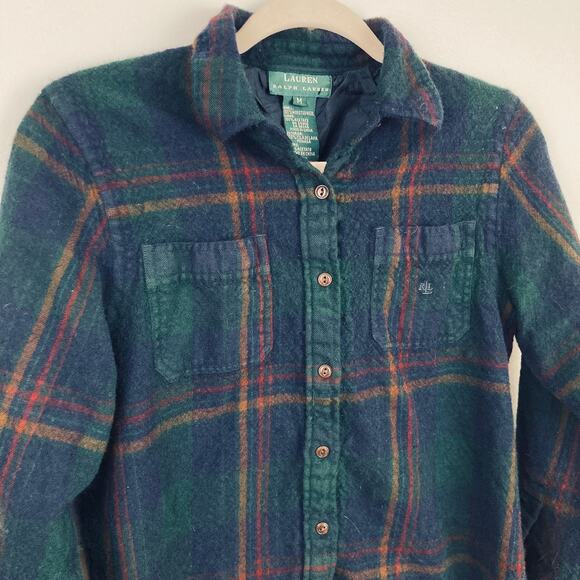 Lauren Ralph Lauren Women XS/S FLAW Green Plaid Worsted Wool Shirt Outdoor Cabin - Picture 3 of 10